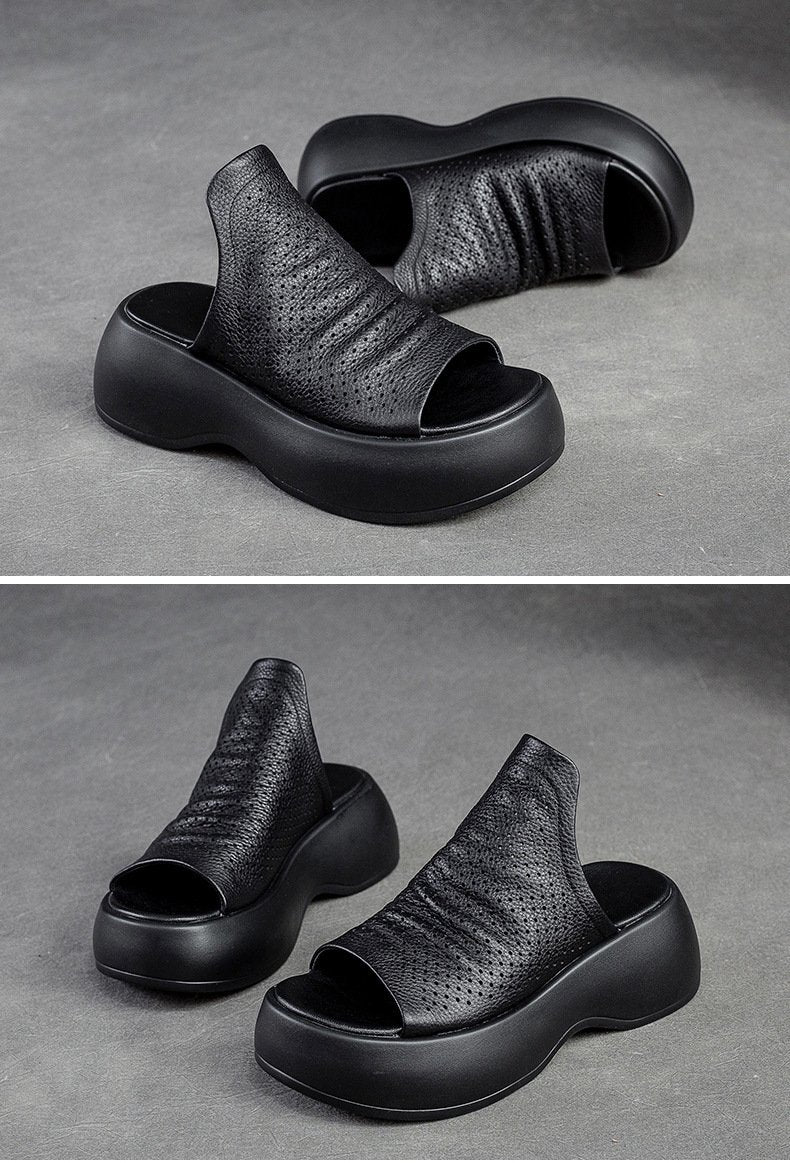 Handmade Breathable Leather Retro Slippers