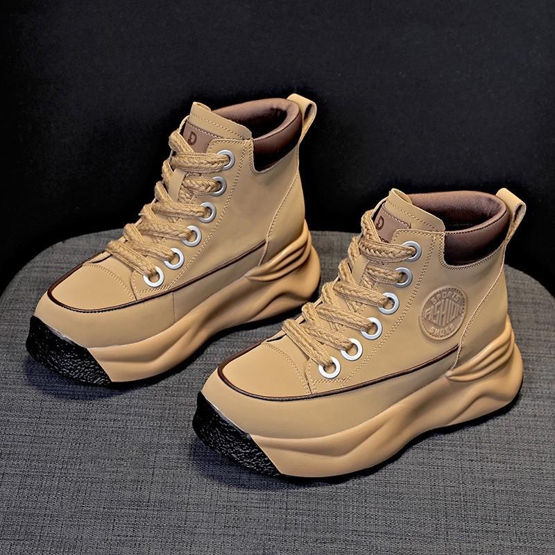 Cow Leather Platform Versatile Ankle Boots