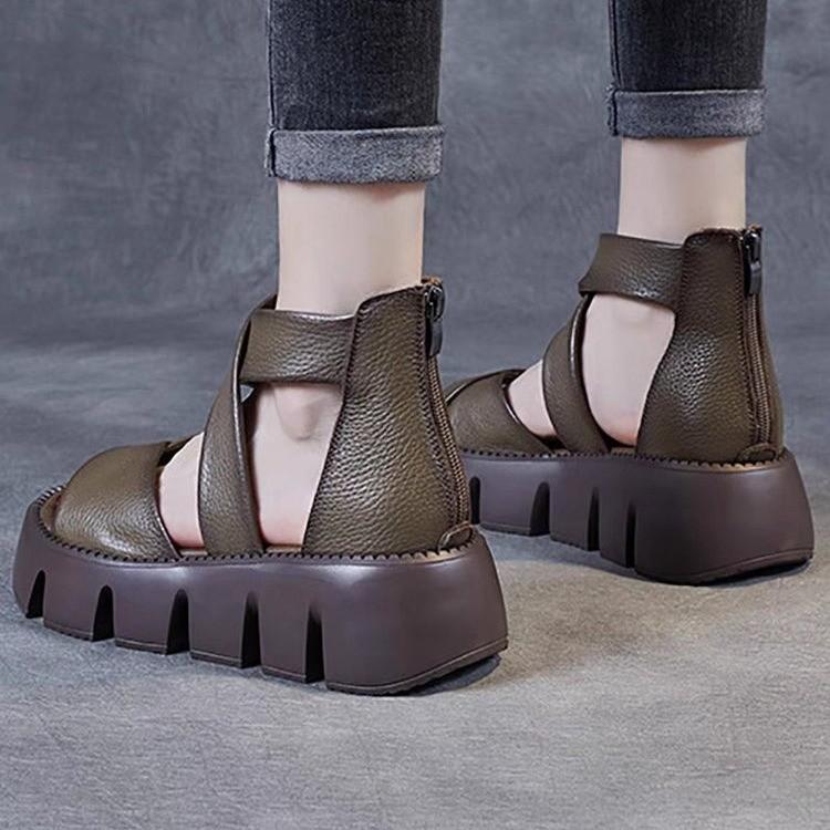 Handmade Cross Cow Leather Wedges Sandals