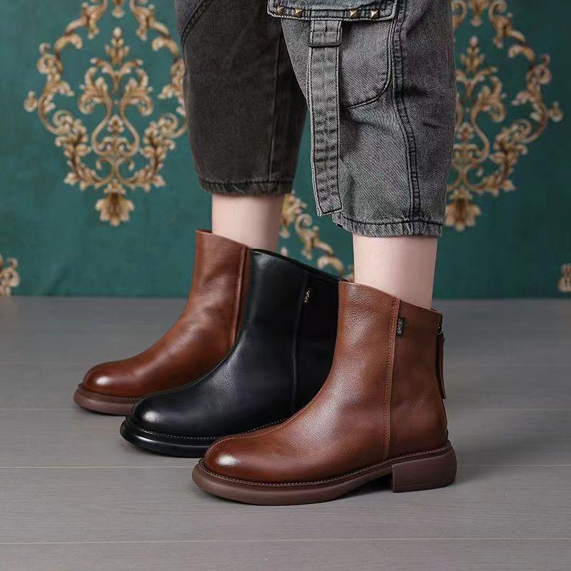 Back Zipper Leather Martin Boots