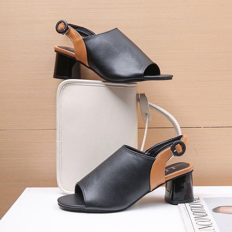Elegant Mid-Heel Roman Leather Fish Mouth Sandals