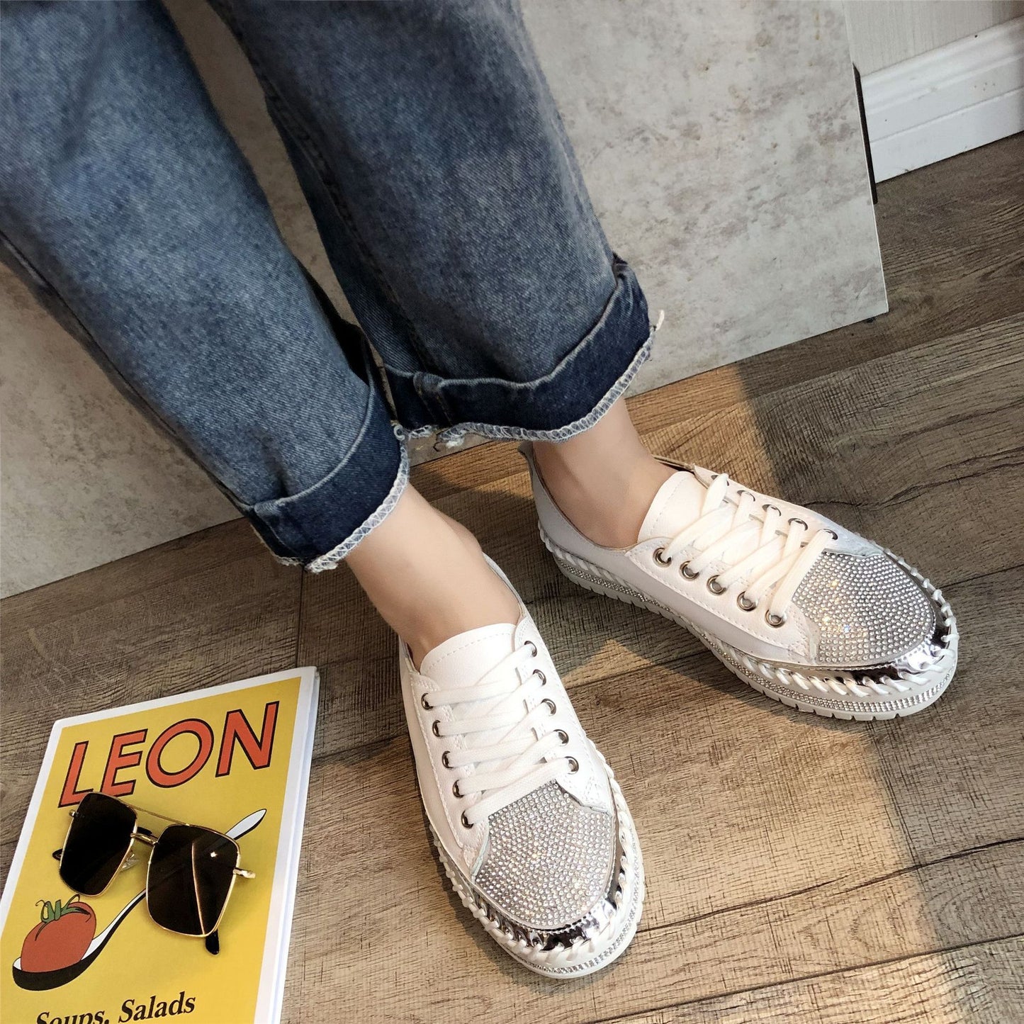 Crystals Bling Leather Round Toe Shoes