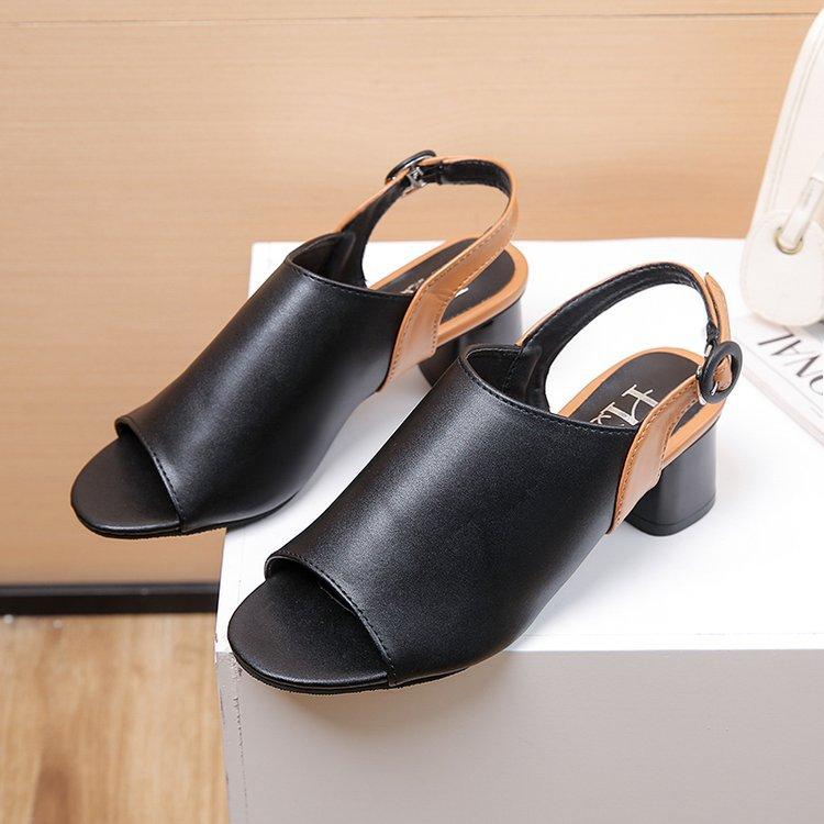 Elegant Mid-Heel Roman Leather Fish Mouth Sandals