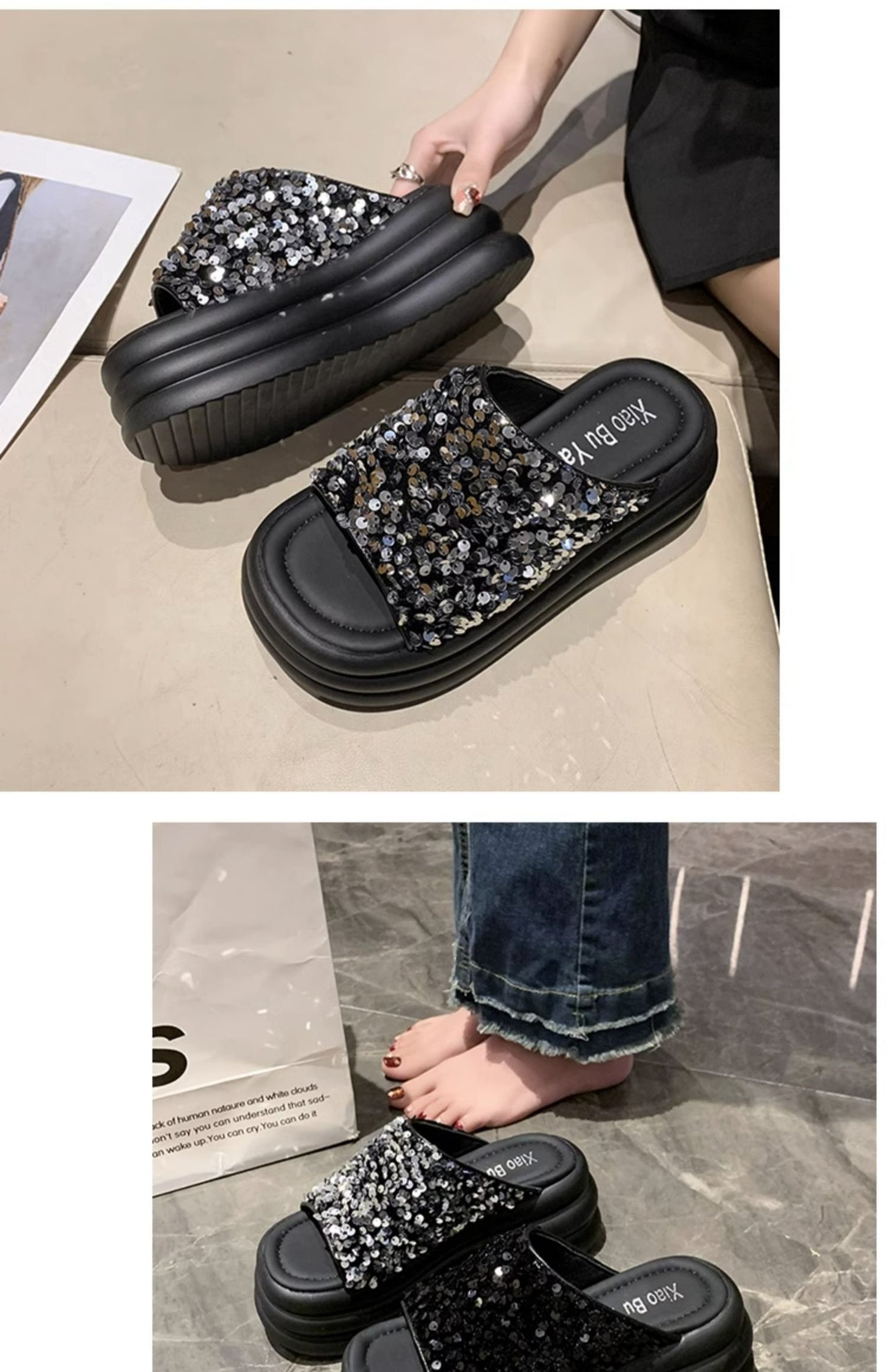 Elegant Bling Platform Slippers