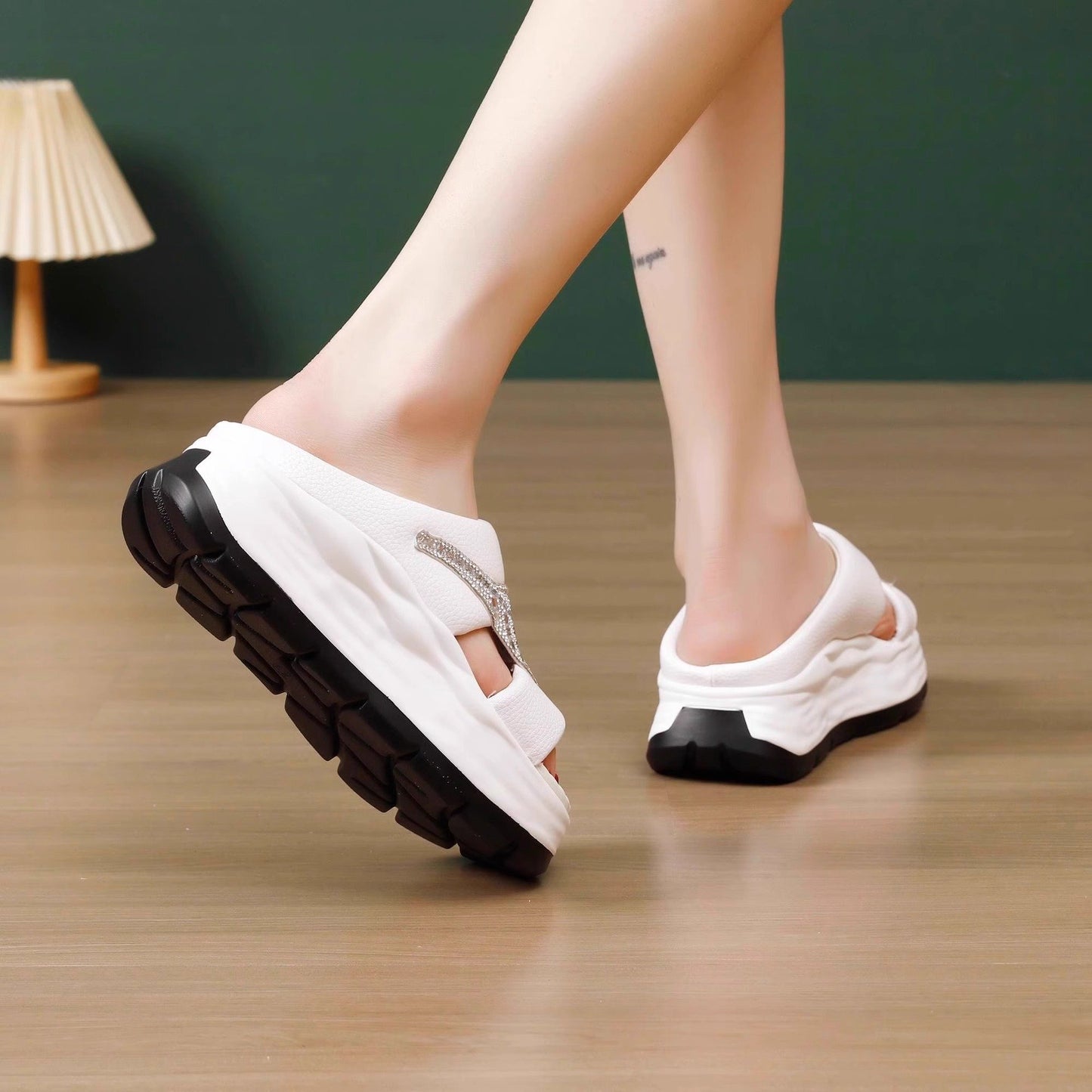 Modern Leaf Leather Comfy Slippers