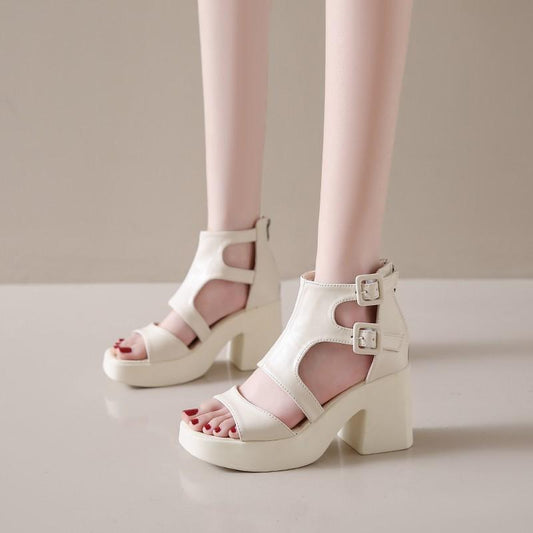 Cross-Strap Casual Roman High Heels Sandals