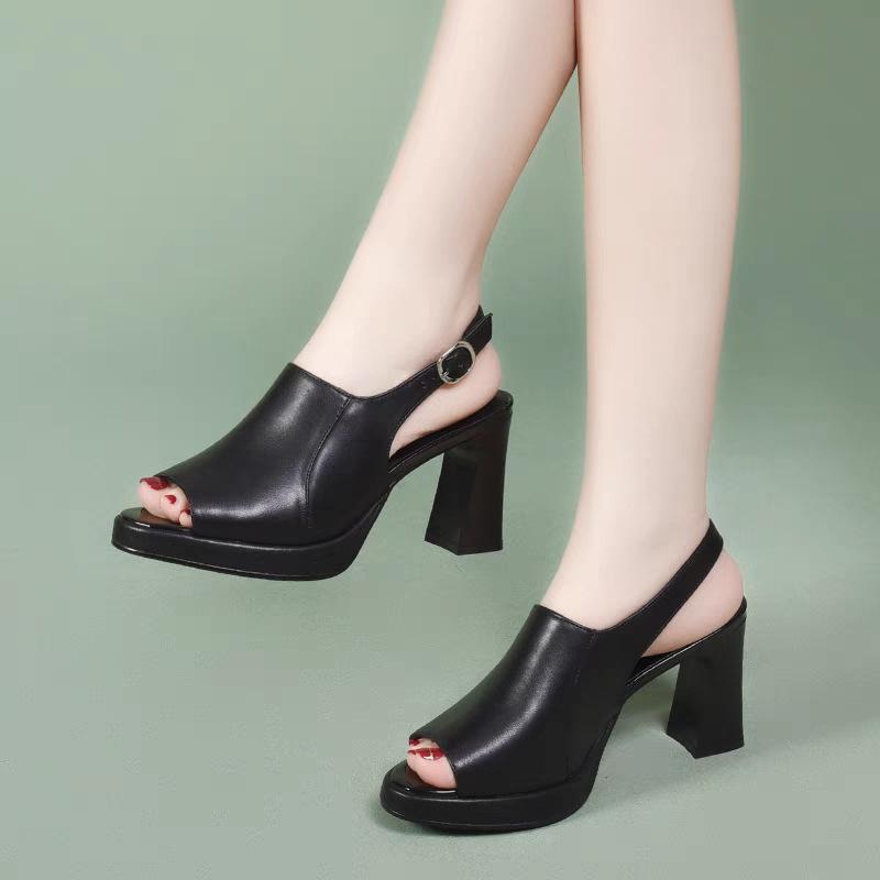 Fish Mouth Block Elegant High Heels Sandals