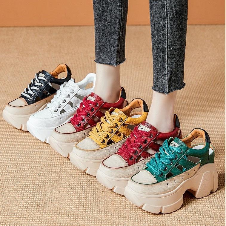 Leather Chunky Lace Up Sneakers