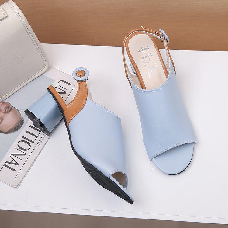 Elegant Mid-Heel Roman Leather Fish Mouth Sandals