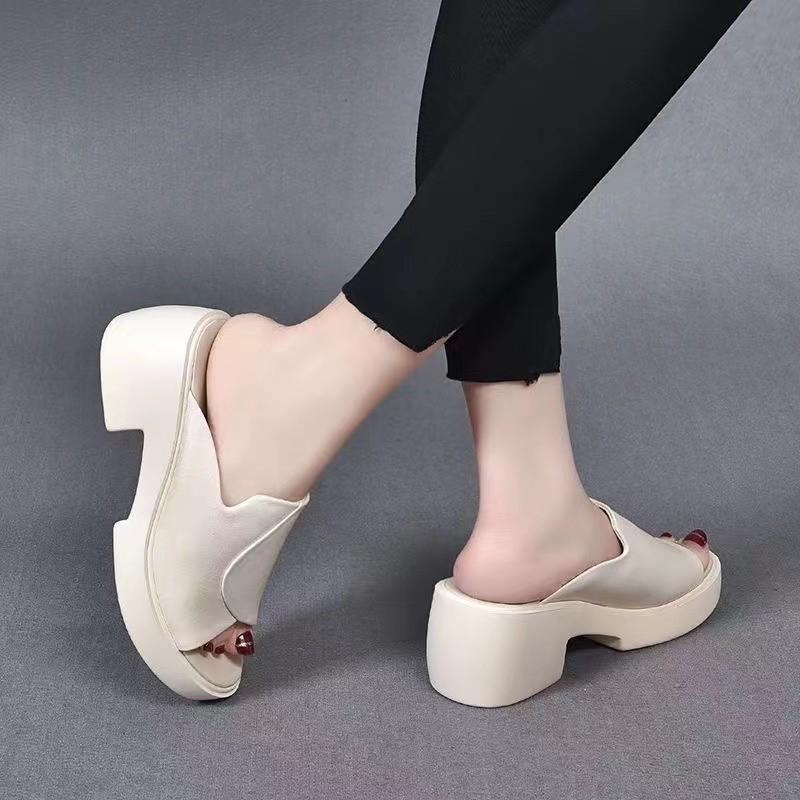 Chunky Leather Casual Waterproof Walking Slippers