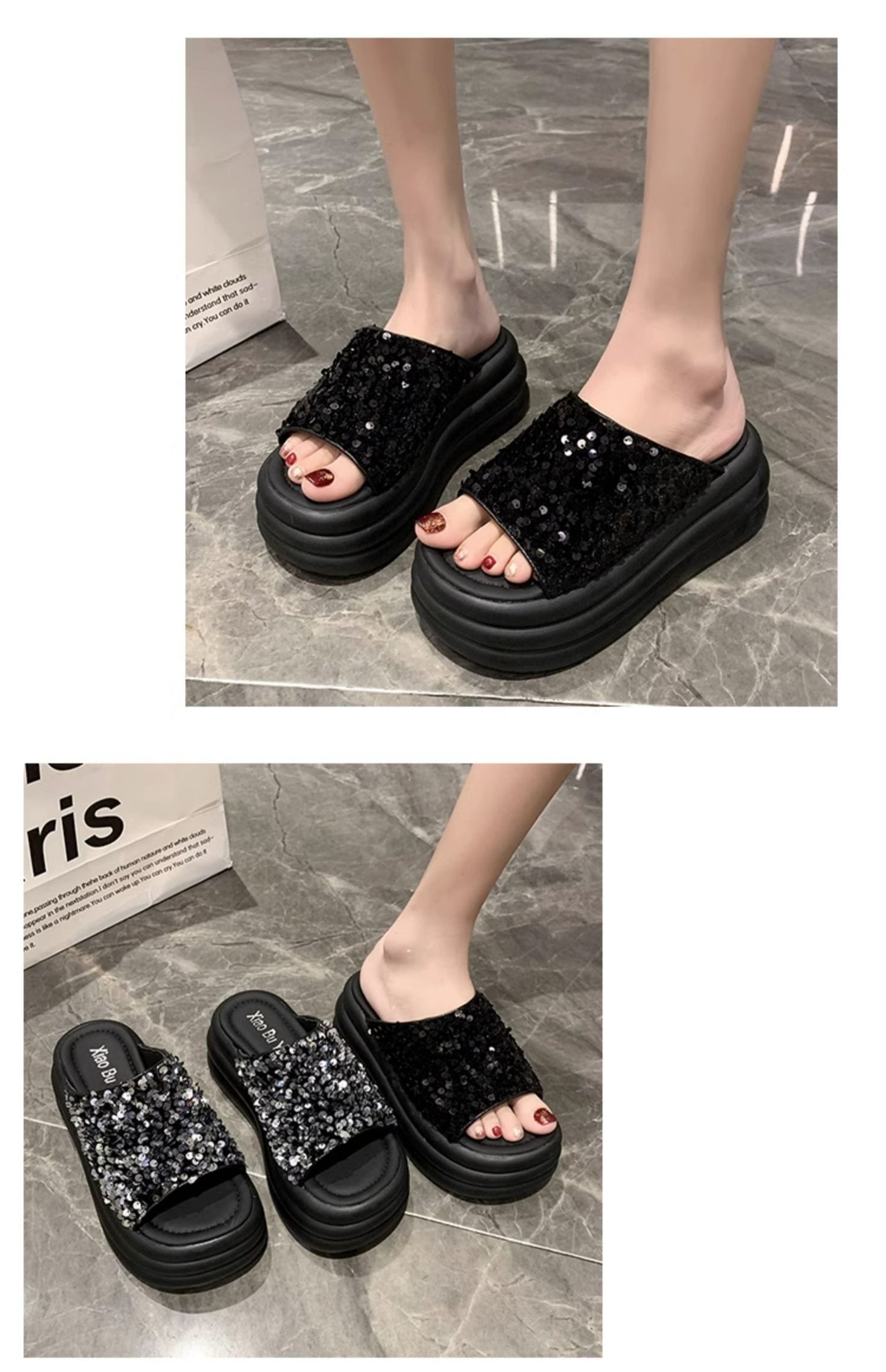 Elegant Bling Platform Slippers