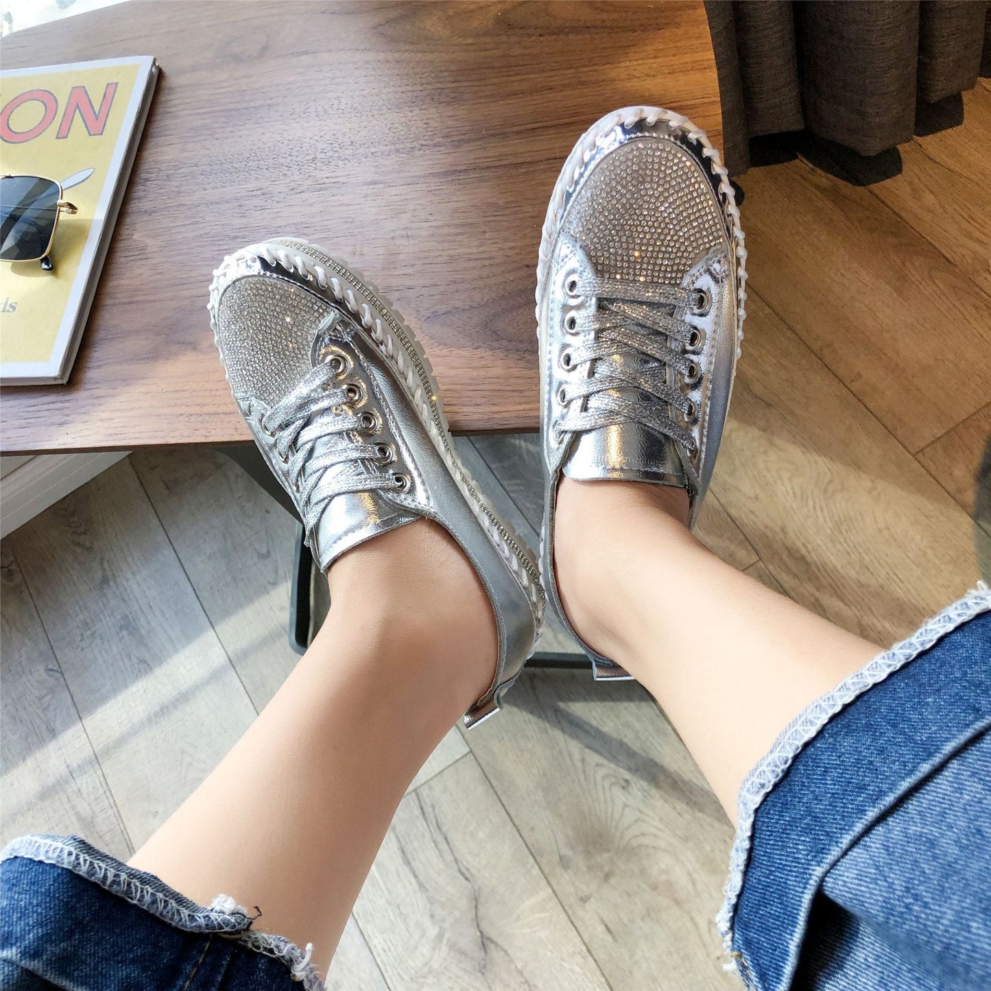 Crystals Bling Leather Round Toe Shoes