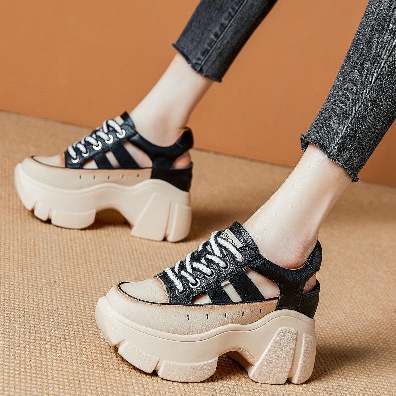 Leather Chunky Lace Up Sneakers