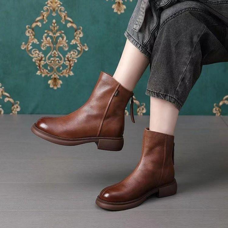 Back Zipper Leather Martin Boots