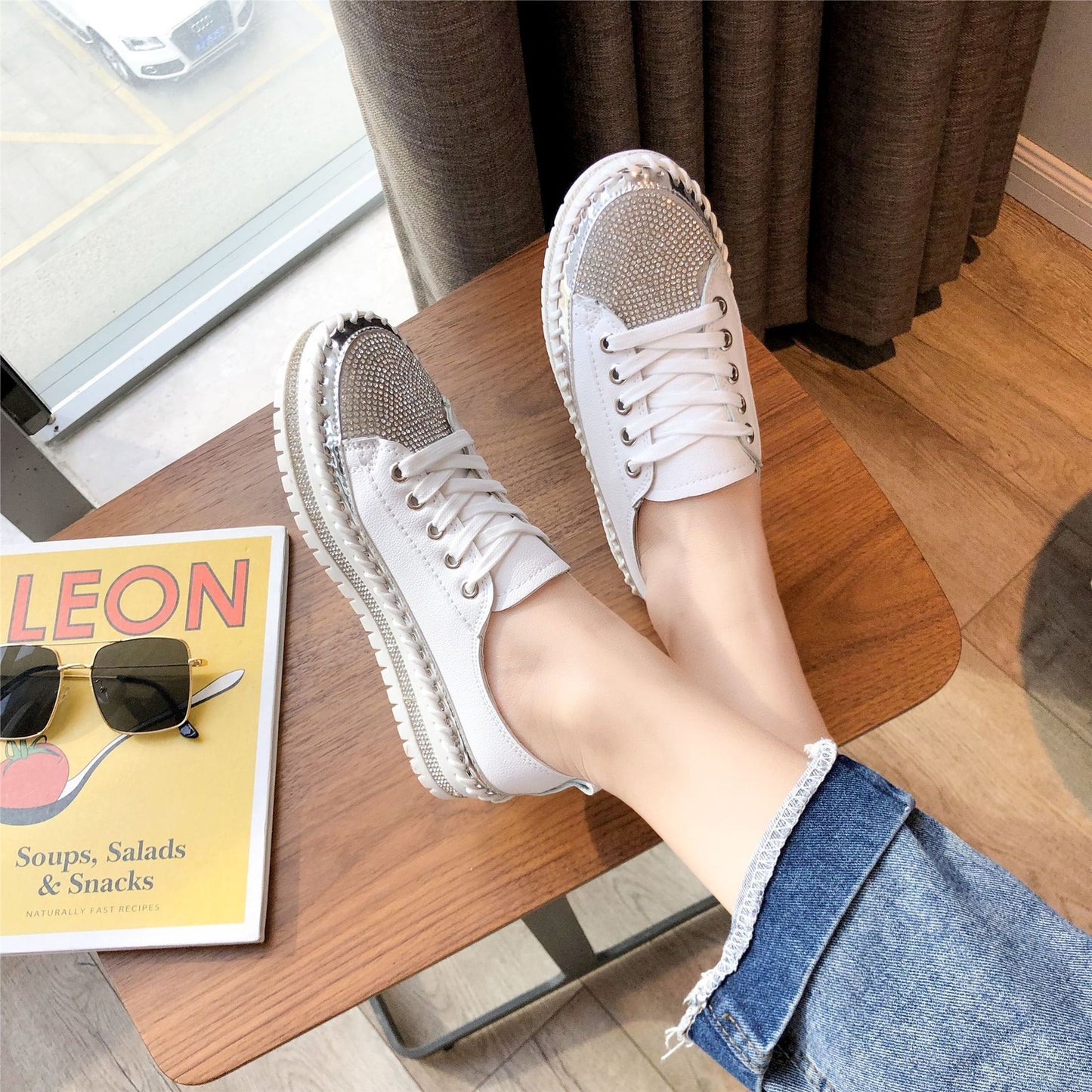 Crystals Bling Leather Round Toe Shoes