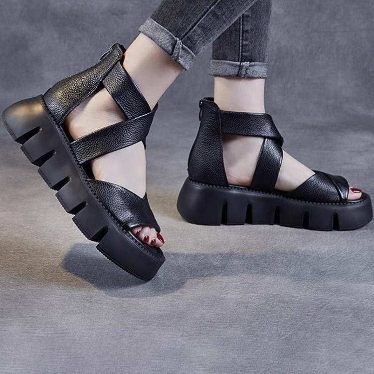 Handmade Cross Cow Leather Wedges Sandals
