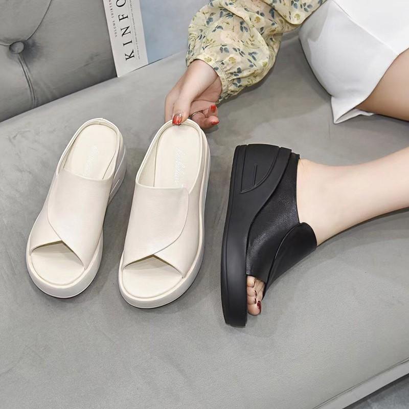 ITALY Soft Leather Orthopedic Fish Mouth Non-Slip Slippers