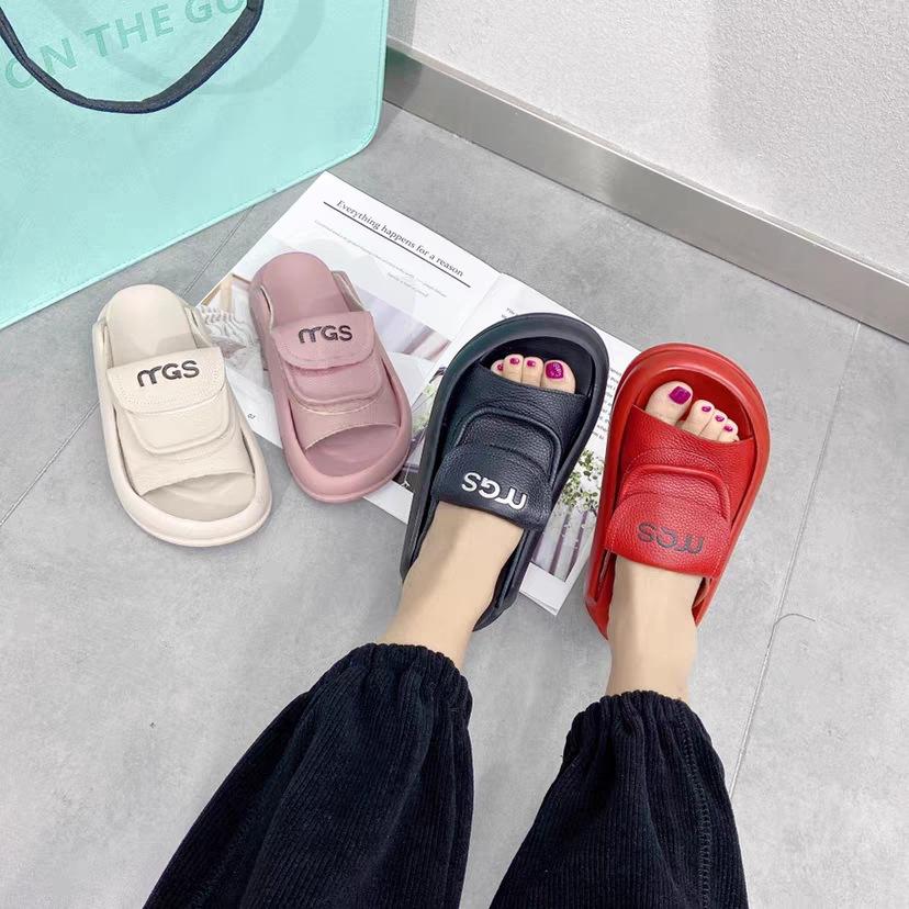 Rubber Genuine Leather Soft Flat Sandals