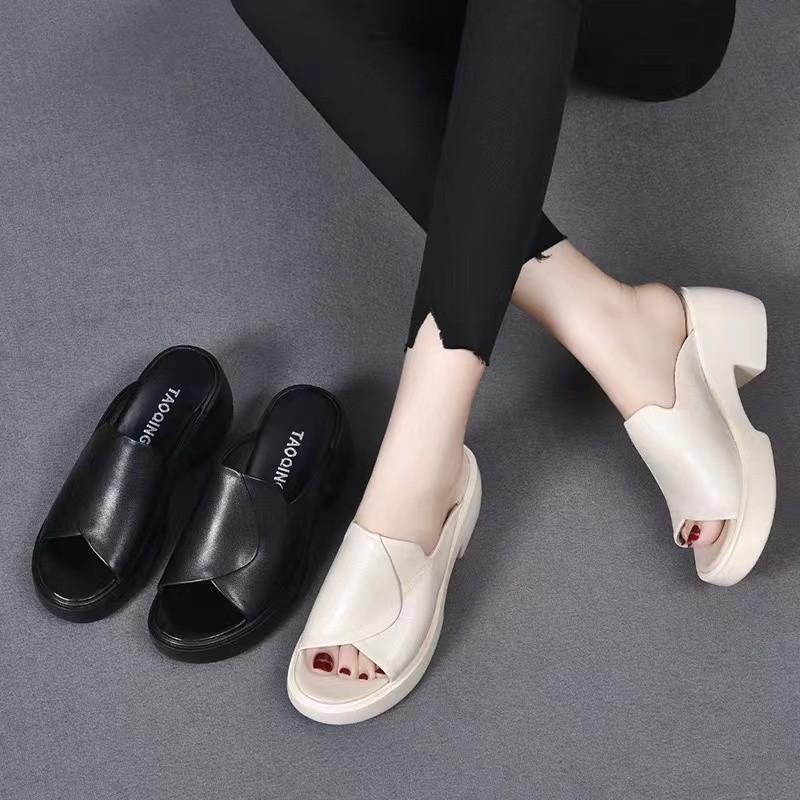Chunky Leather Casual Waterproof Walking Slippers