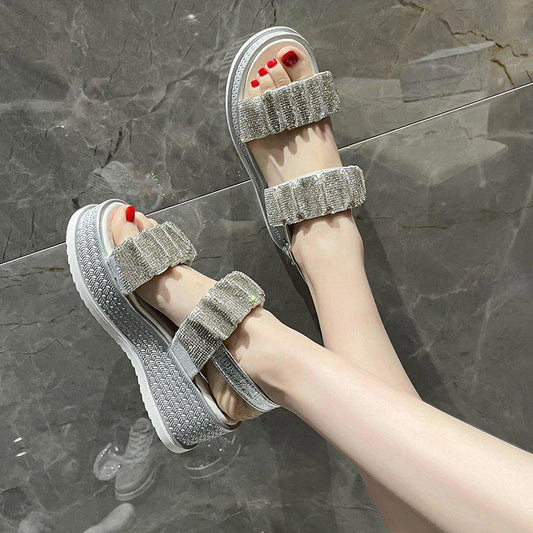 Cool Platform Crystals Heightening Sandals