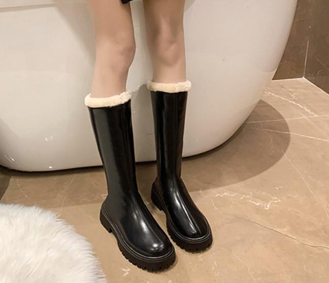 Solid Color Fur Fleece Lined Waterproof Snow Boots