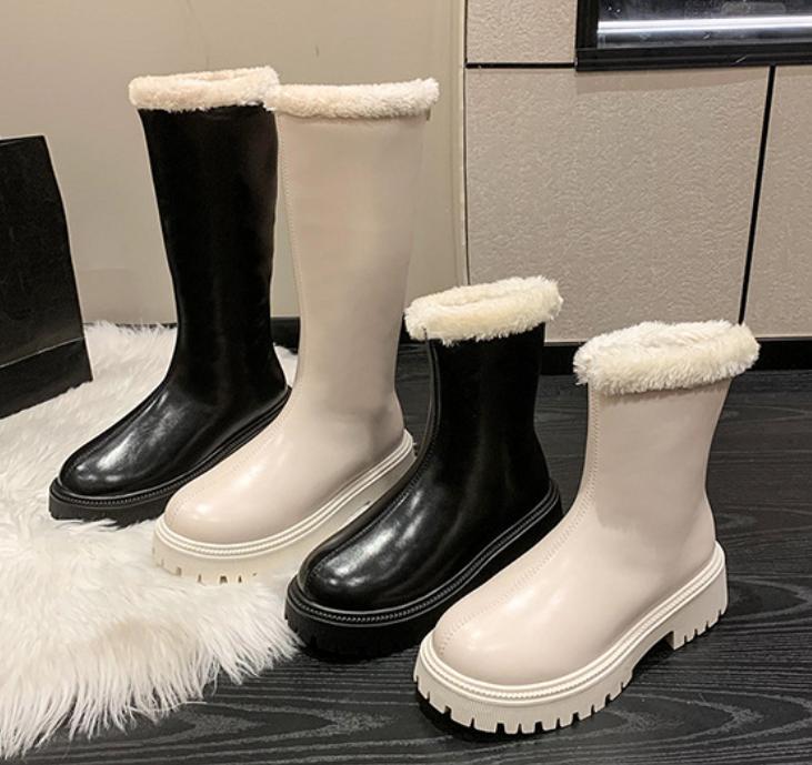Solid Color Fur Fleece Lined Waterproof Snow Boots