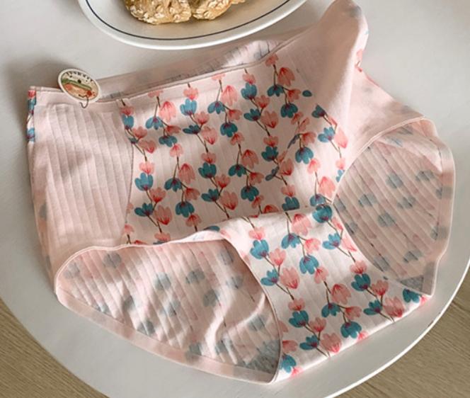 Flower Ribbing Antibacterial Gynecological Panties