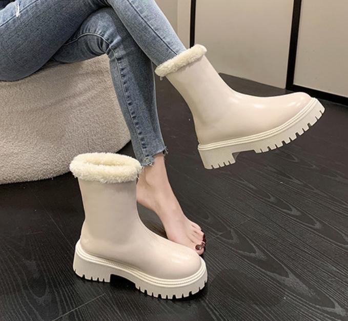 Solid Color Fur Fleece Lined Waterproof Snow Boots