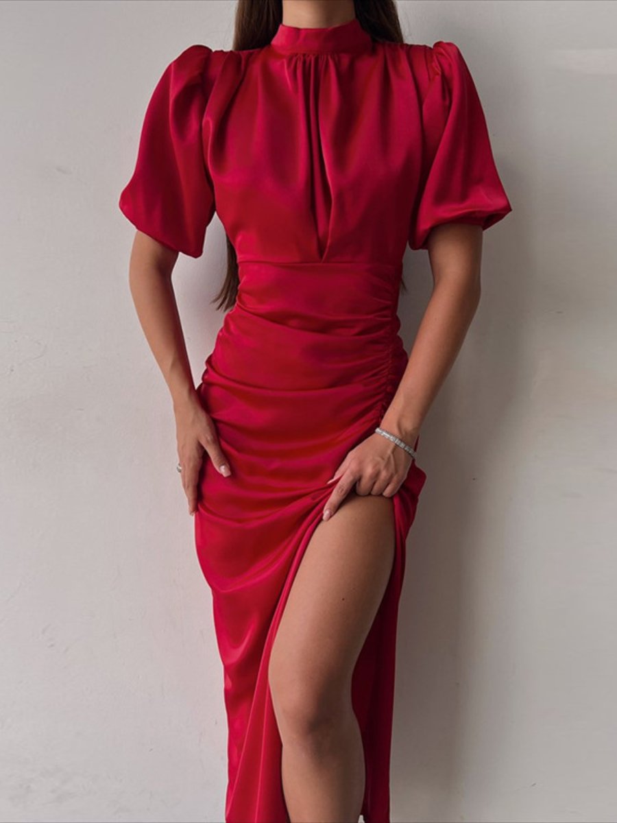 Satin Glossy Slim Midi Dress
