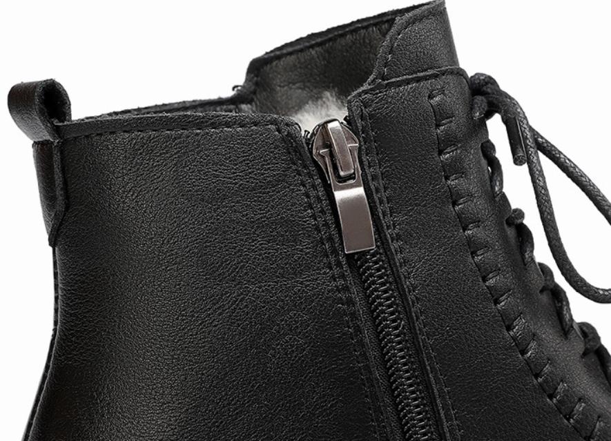 Black High Quality Leather Warm Non-Slip Shoes