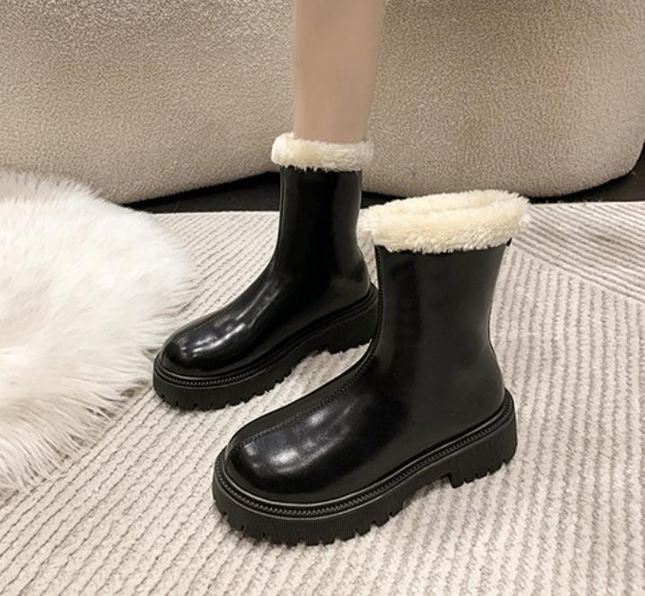 Solid Color Fur Fleece Lined Waterproof Snow Boots