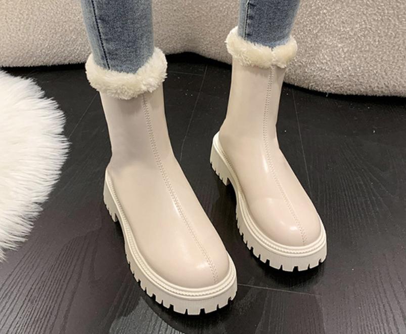 Solid Color Fur Fleece Lined Waterproof Snow Boots