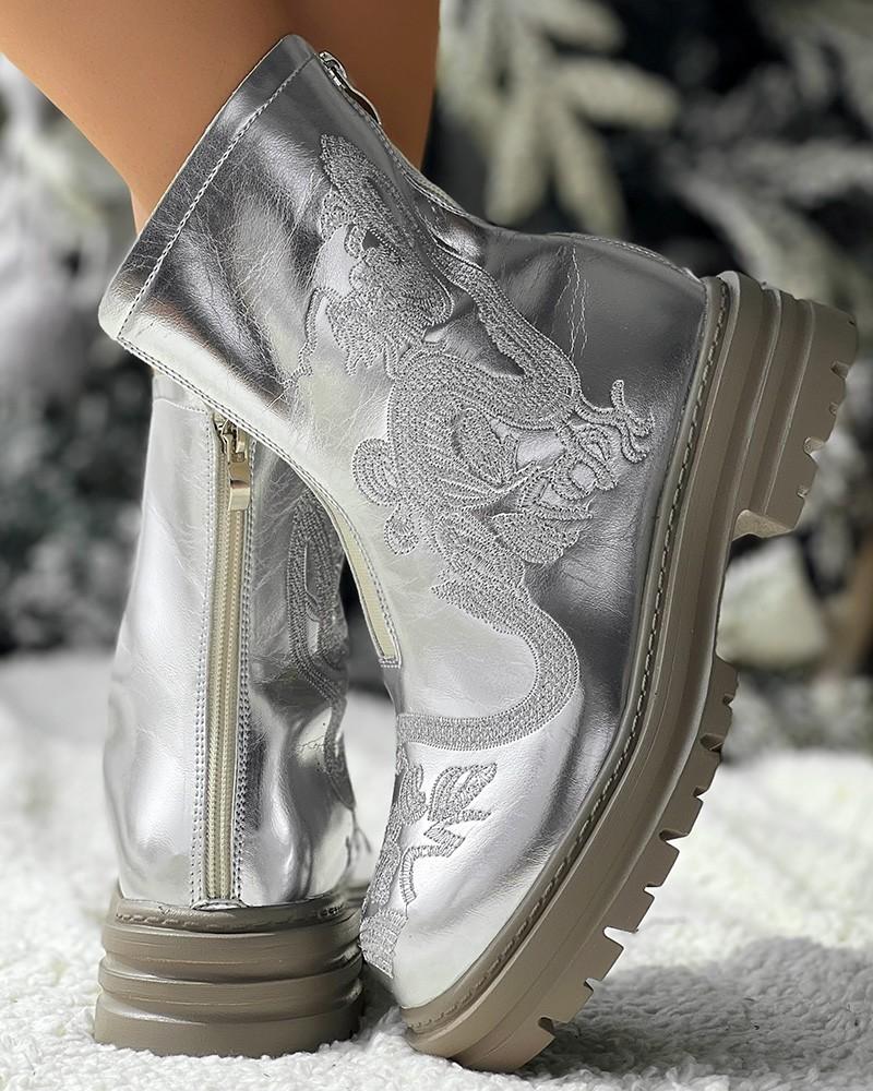 Dragon Embroidery Platform Martin Boots