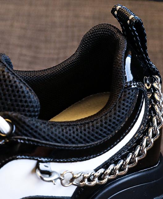 Leather Chain Patchwork Color Sneakers