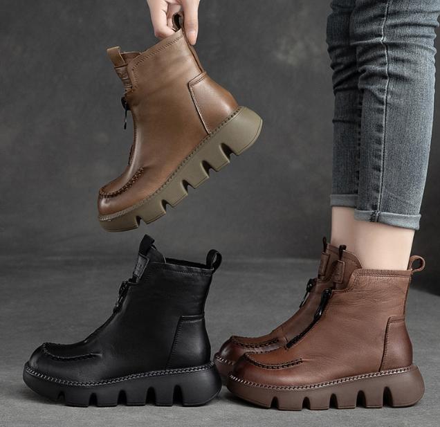 Warm Comfy Leather Zipper Boots