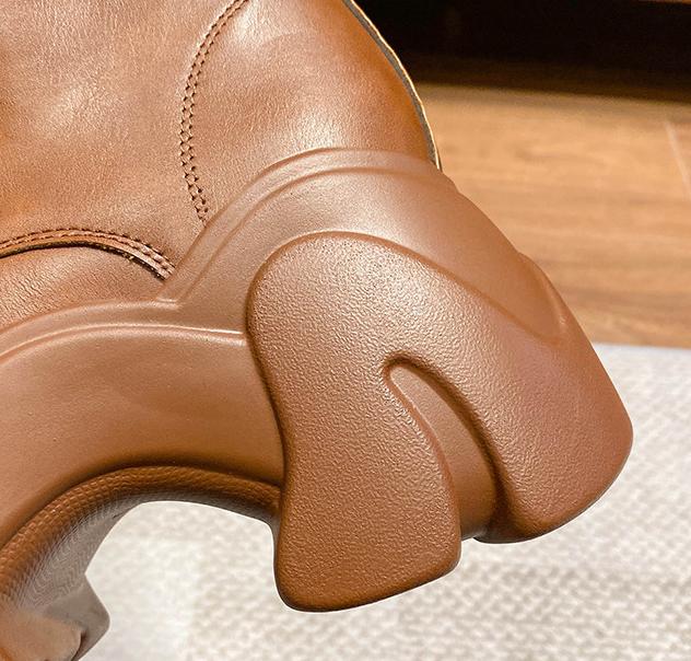 Wedge Retro Leather Lace-Up Chunky Boots