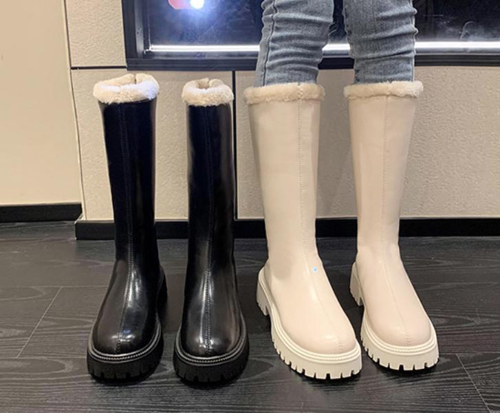 Solid Color Fur Fleece Lined Waterproof Snow Boots