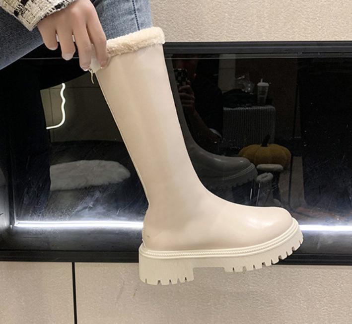 Solid Color Fur Fleece Lined Waterproof Snow Boots