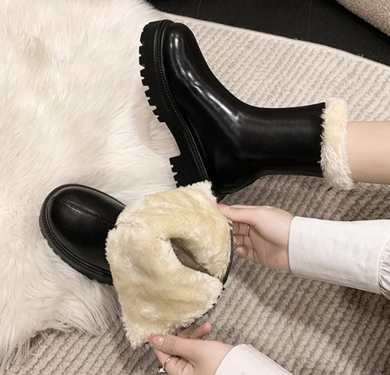 Solid Color Fur Fleece Lined Waterproof Snow Boots
