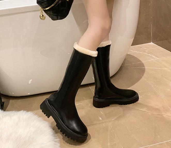 Solid Color Fur Fleece Lined Waterproof Snow Boots