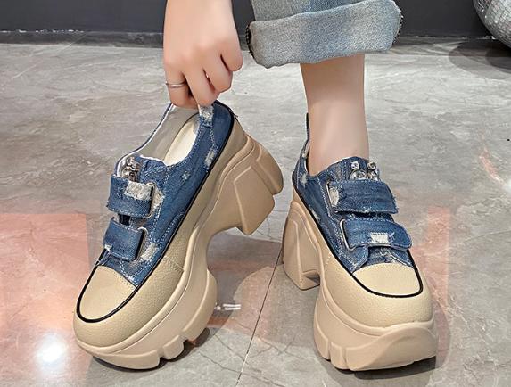 Denim Velcro Thick-Sole Casual Shoes