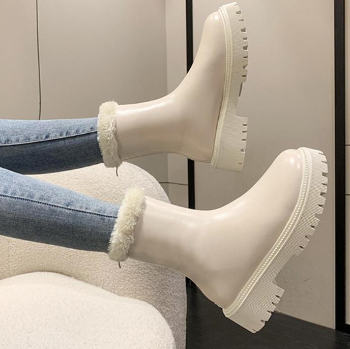 Solid Color Fur Fleece Lined Waterproof Snow Boots