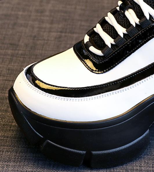 Leather Chain Patchwork Color Sneakers