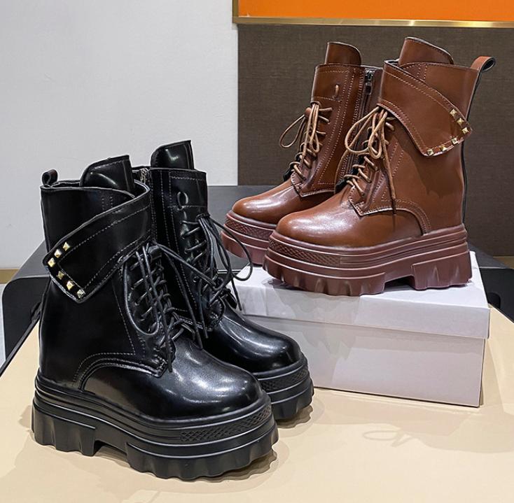 Rivets Velcro Leather Ankle Boots