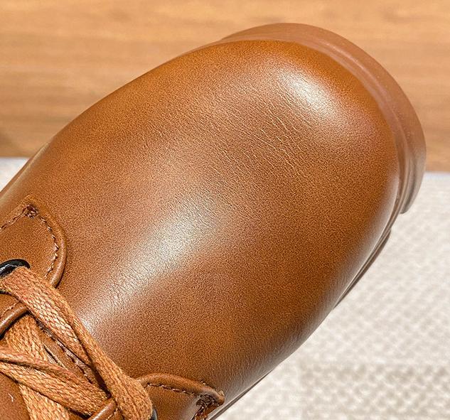 Wedge Retro Leather Lace-Up Chunky Boots