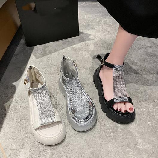 Bling Strap Casual Zipper Platform Sandals