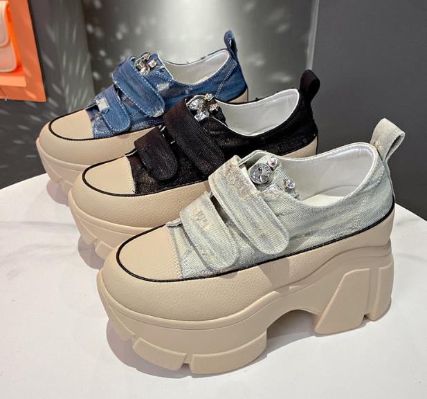 Denim Velcro Thick-Sole Casual Shoes