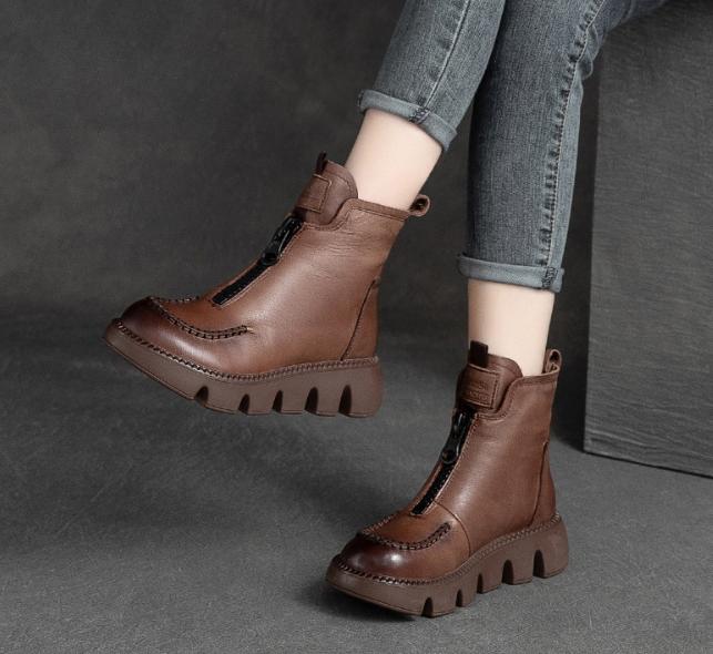 Warm Comfy Leather Zipper Boots