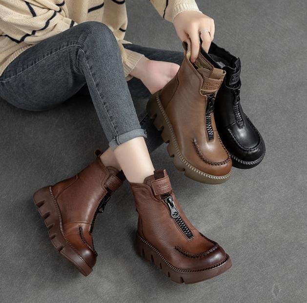 Warm Comfy Leather Zipper Boots