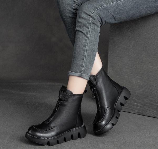 Warm Comfy Leather Zipper Boots